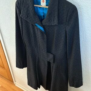 Tulle Anthropologie charcoal gray and black polka dot coat. Size large